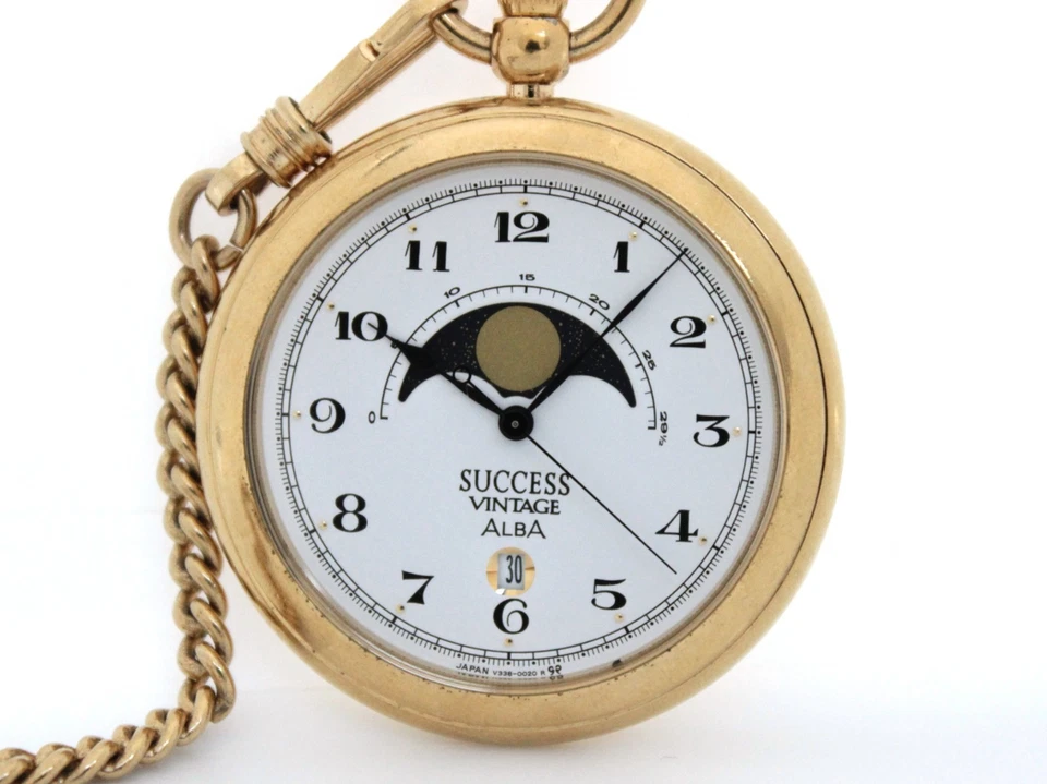 New Battery [Exc+5] SEIKO Pocket Watch Moon Face V338-0010 Men's From JAPAN A395 - Image 3 of 4