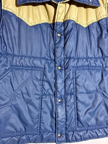 Vintage Sears Western Vest Puffer Snap Front Ski Blue Tan Snap XL image 6
