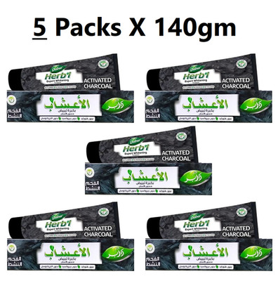 Dabur Herbal Activated Charcoal Toothpaste Whitening Natural Teeth Care-5X140gm