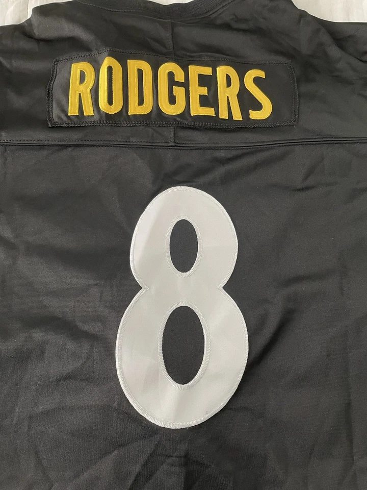 Camisa negra de alta calidad bordada Aaron Rodgers Pittsburgh Steelers nueva sin etiquetas NFL Foto 3 de 4