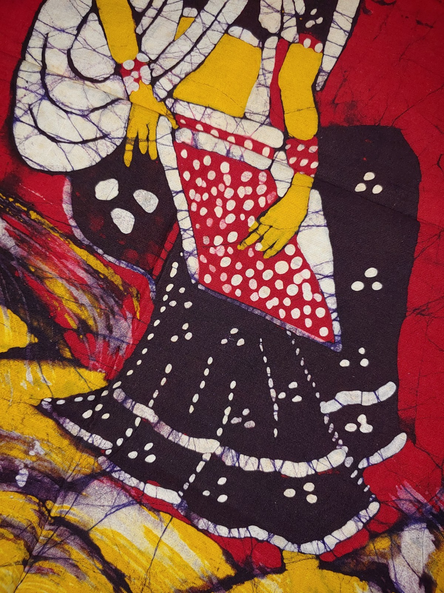 Vintage 1970s Batik Textile Wall Hanging Woman Figure Indonesian