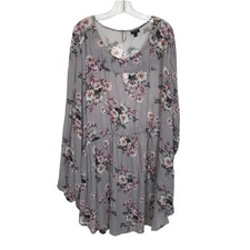 NWT Torrid Womens Plus Size 6X Gray Floral Keyhole Long Sleeve Blouse Top NEW