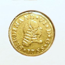 Spain 1/2 Escudo Fernando VI 1755 P S J Gold Coin | XF KM# 374