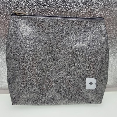Birchbox Glitter Silver Makeup Bag Pouch Clutch Cosmetic Zip Up Case 7.5''x6'' NEW