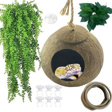 Crested Gecko Coconut Hut,Leopard Gecko Natural Coco Shell Den Reptiles Habit...