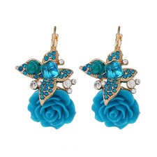 Valentine's Day Gift Women Rhinestone Butterfly with Rose Flower Drop Dangle Ear