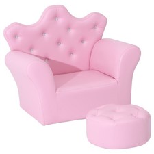 HOMCOM Kids Sofa Set, 2PCs Crown-Themed Child Armchair with Ottoman, Pink