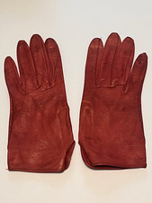 Vintage Wear Right Ladies Red Leather Gloves Sz 6.5 Italian, Pearl Closure