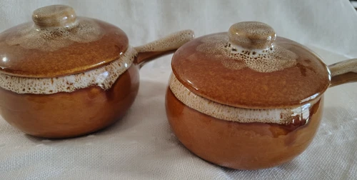 Vintage MC COY POTTERY Soup Bowls/Crocks (2) with Handles and Lids