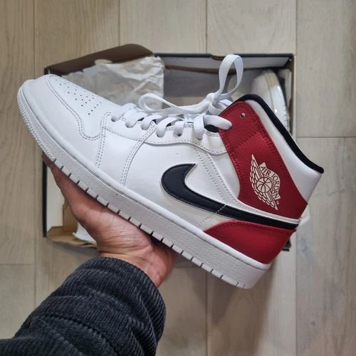 Nike Air Jordan 1 Mid bianco palestra rosso nero UK8.5 554724 116