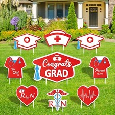 9Pcs Nurse Graduation Yard Signs with 18Pcs Stakes Grad red, white and blue