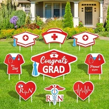9Pcs Nurse Graduation Yard Signs with 18Pcs Stakes Grad red, white and blue 
