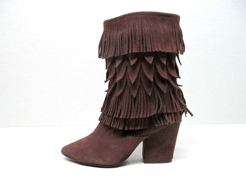 DOLCE by Mojo Moxy Lori Fringe Boots Brown Leather Pointed Toe Size 9 M - Image 2 of 4