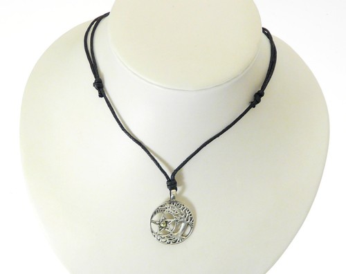 Collar Collar Cuerda Negro Collar Negro Pentagrama Hexagonal Cruz Calavera Árbol de Peltre Wiccano - Imagen 6 de 54