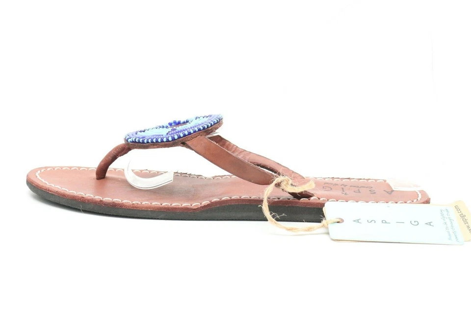 Sandalias chanclas planas ASPIGA de cuero marrón azul para mujer talla EU 36 Foto 2 de 4