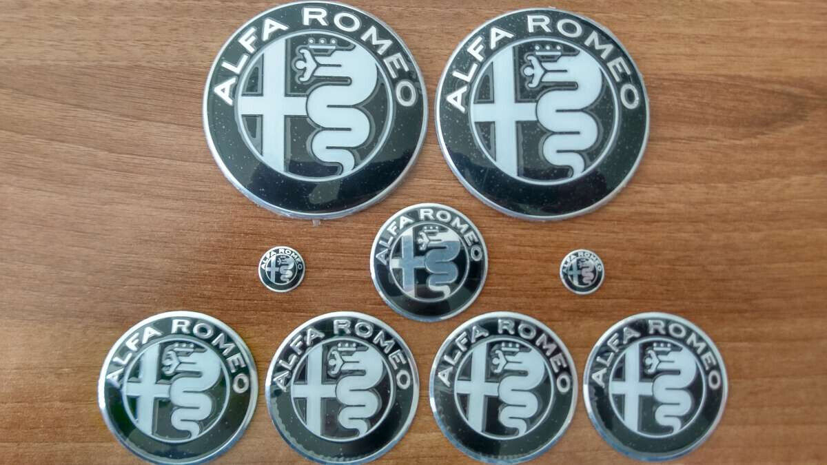 Alfa Romeo Giulia 9pcs Black Design Full Emblem Badge Set  