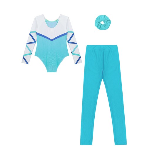 Kids Girls Leotard With Pants Party Jumpsuit And Hair Tie Athletic Bodysuit - Picture 33 of 59