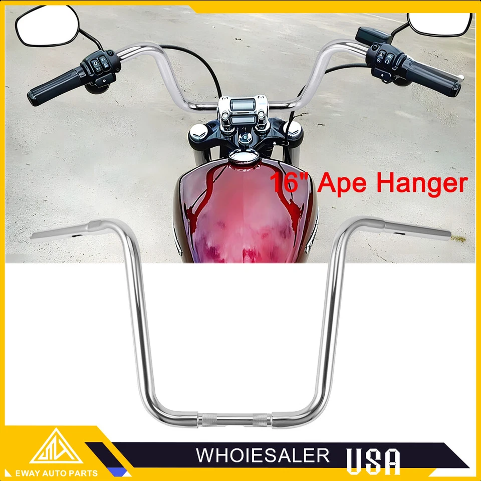 16" Rise 1 1/4" Ape Hanger Bar Handlebar For Harley Softail Sportster Road King - Image 2 of 4