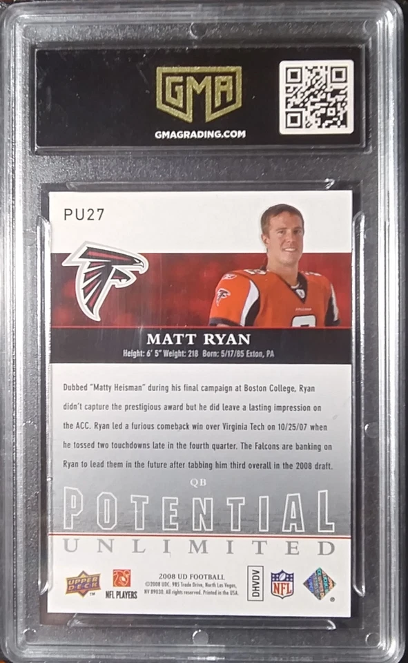 2008 Upper Deck Potential Unlimited Rookies #PU27 Matt Ryan RC -Matty Ice- GMA 9 - Image 2 of 4