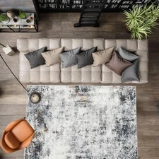 PioneerWorks 9'x12' Rug, Anti-Slip Backing Abstract Area Rug, Stain Resistant...