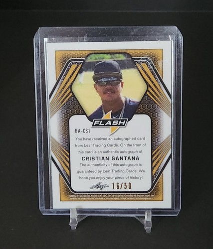 2021 Leaf Flash Platinum Blue #BA-CS1 Cristian Santana Auto /50 - Picture 2 of 3