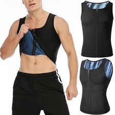 Mens Heat Trapping Zipper Sweat Tank Top Vest Slimming Workout Sauna Body Shaper