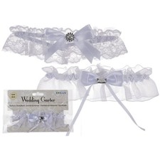 Wedding Garter for Bride with Lace Bow White Garter Ribbon