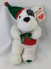 Hugfun Christmas Dog Plush White Gray 11 Inch Stocking Cap Stuffed Animal Toy
