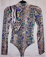 NYLON APPAREL Leotard Gym Bodysuit Dancewear Snakeskin Pattern Size S 25L 27B