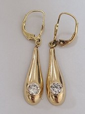 CZ Dangling Earring 14k Yellow Gold CZ Stones Lever Backs Teardrop Shape 40mm