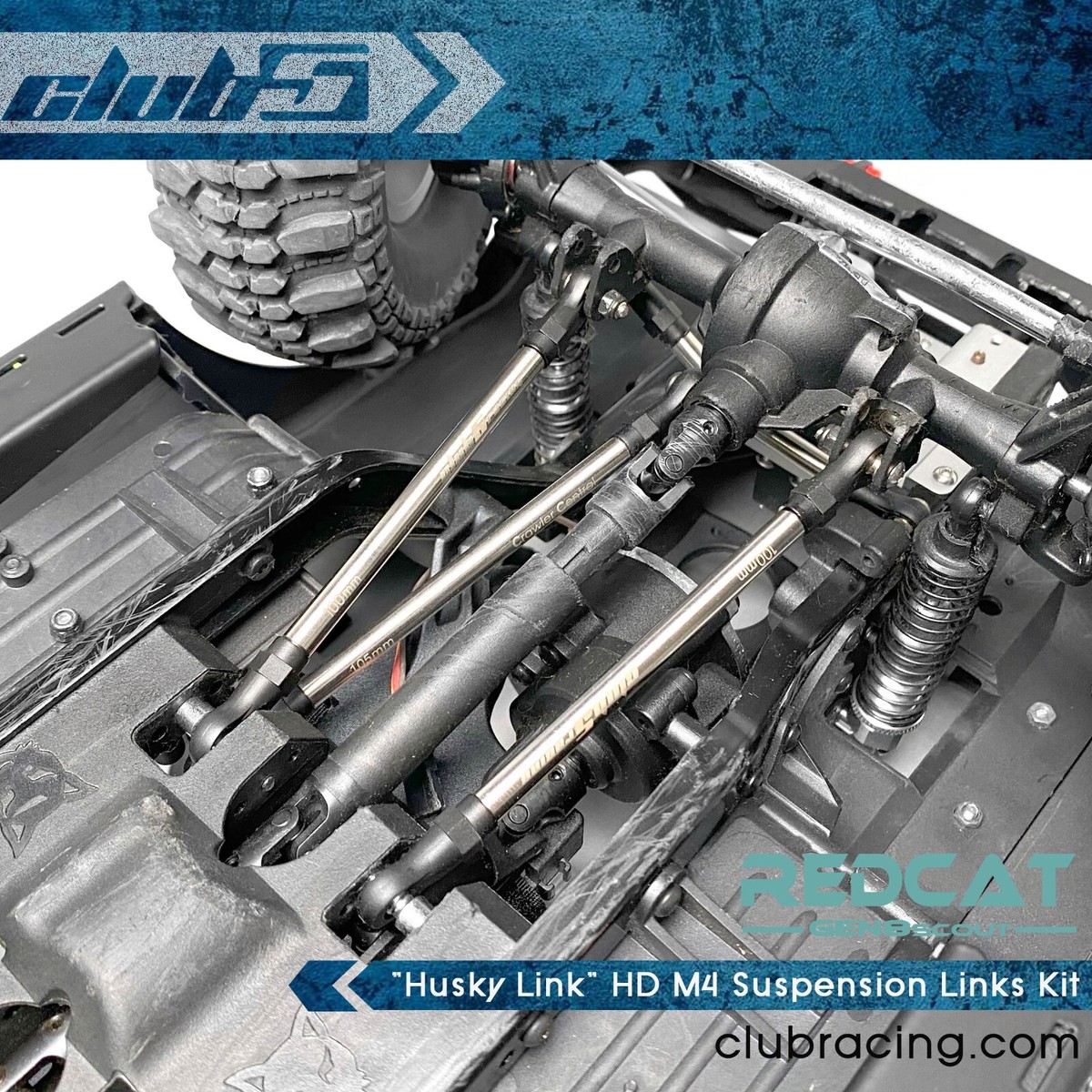 Club 5 Husky Link Suspension Kit For Redcat GEN8 - 6mm Stainless Steel Heavy Duty Crawler Links
