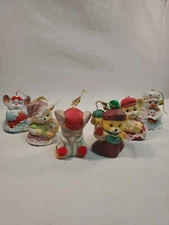 Set of 6 Vintage Hand Painted Jasco Caring Critter Chimers  Christmas Ornaments