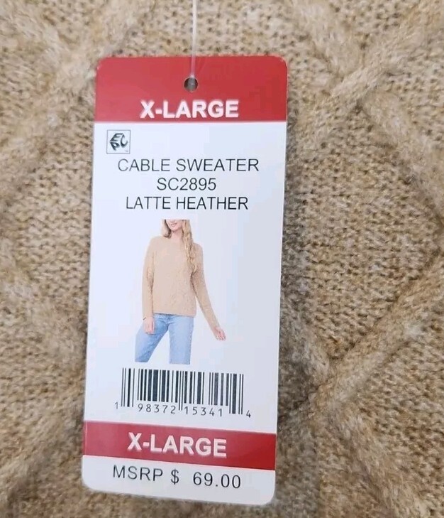 NWT Vince Camuto Cable Knit Sweater in Latte Heather Size XL image 6
