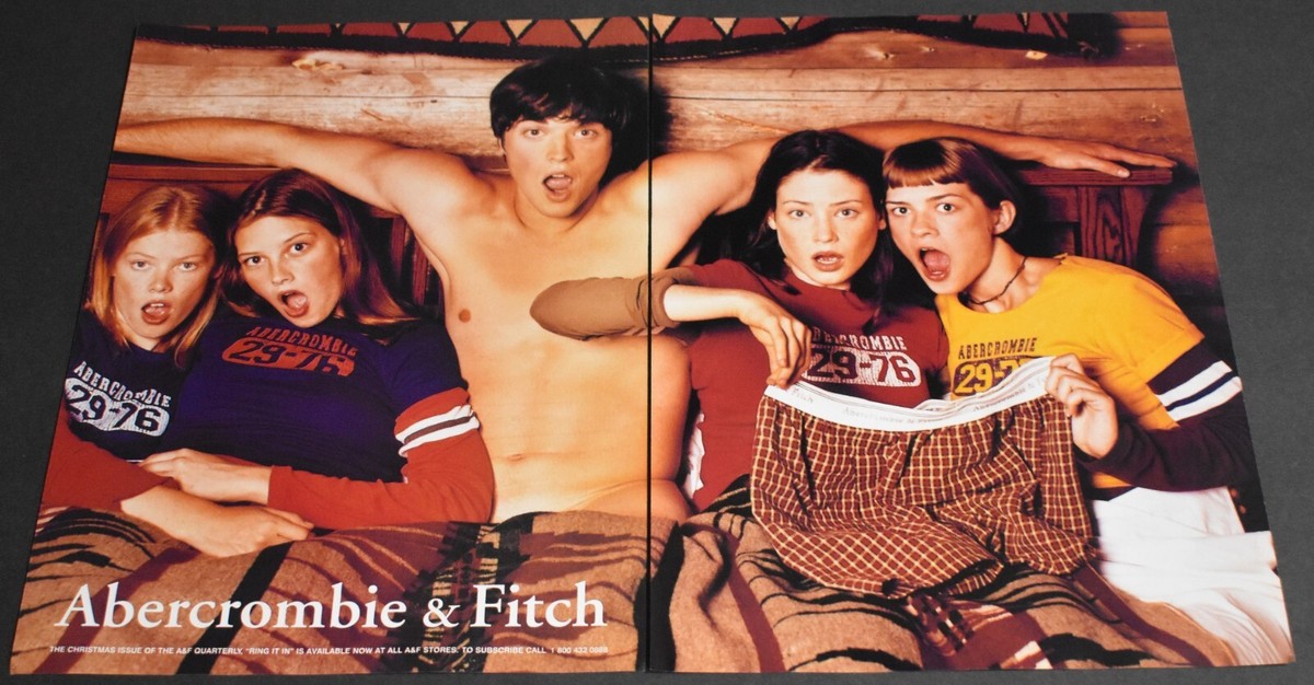 1998 Print Ad Sexy Fashion Abercrombie & Fitch Girls Man Bed