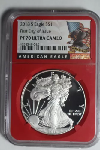 2018 S PF 70 Silver Eagle NGC Ultra Cameo #026 Red Holder First Day Issue