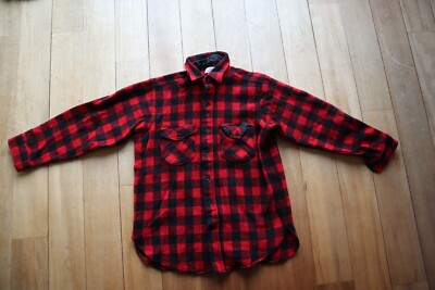 Black Red Buffalo Check LL BEAN Button Front Wool Maine Guide