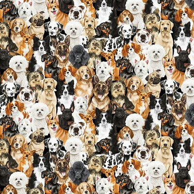 Packed Realistic Dogs Collection Dogs Timeless Treasures Half Yard 18'' X 44''