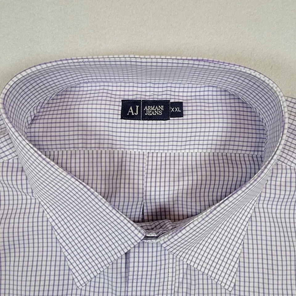 Camisa de vestir a cuadros Armani Jeans para hombre talla XXL 2XL púrpura blanco diseñador Foto 3 de 4