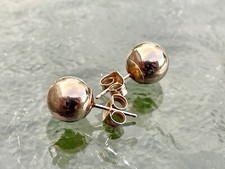 Vtg 14k 8mm Solid Gold Bead Ball Stud Earrings Stamped  14K  ,  BO  