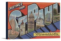 Greetings From St. Paul, Mn - Vintage Halftone (36x22 Stretch Canvas) Greetings From St. Paul, Mn - Vintage Halftone (36x22 Stretch Canvas)