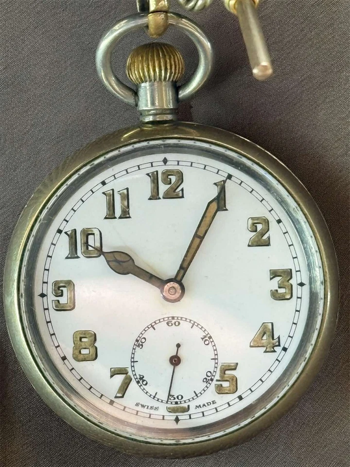 Antique Pocket Watch Mechanical Swiss Military Chain Ottoman Open Face Rare 19th - Image 2 of 4