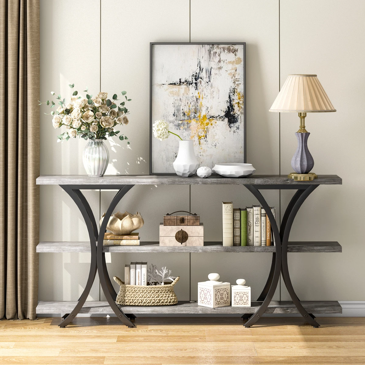 Vintage Console Entry Table W 3 Tier