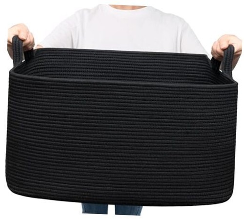 Large Laundry Basket, Blanket Basket Large(21.6"L x 14.9"W x 11.8"H) Black