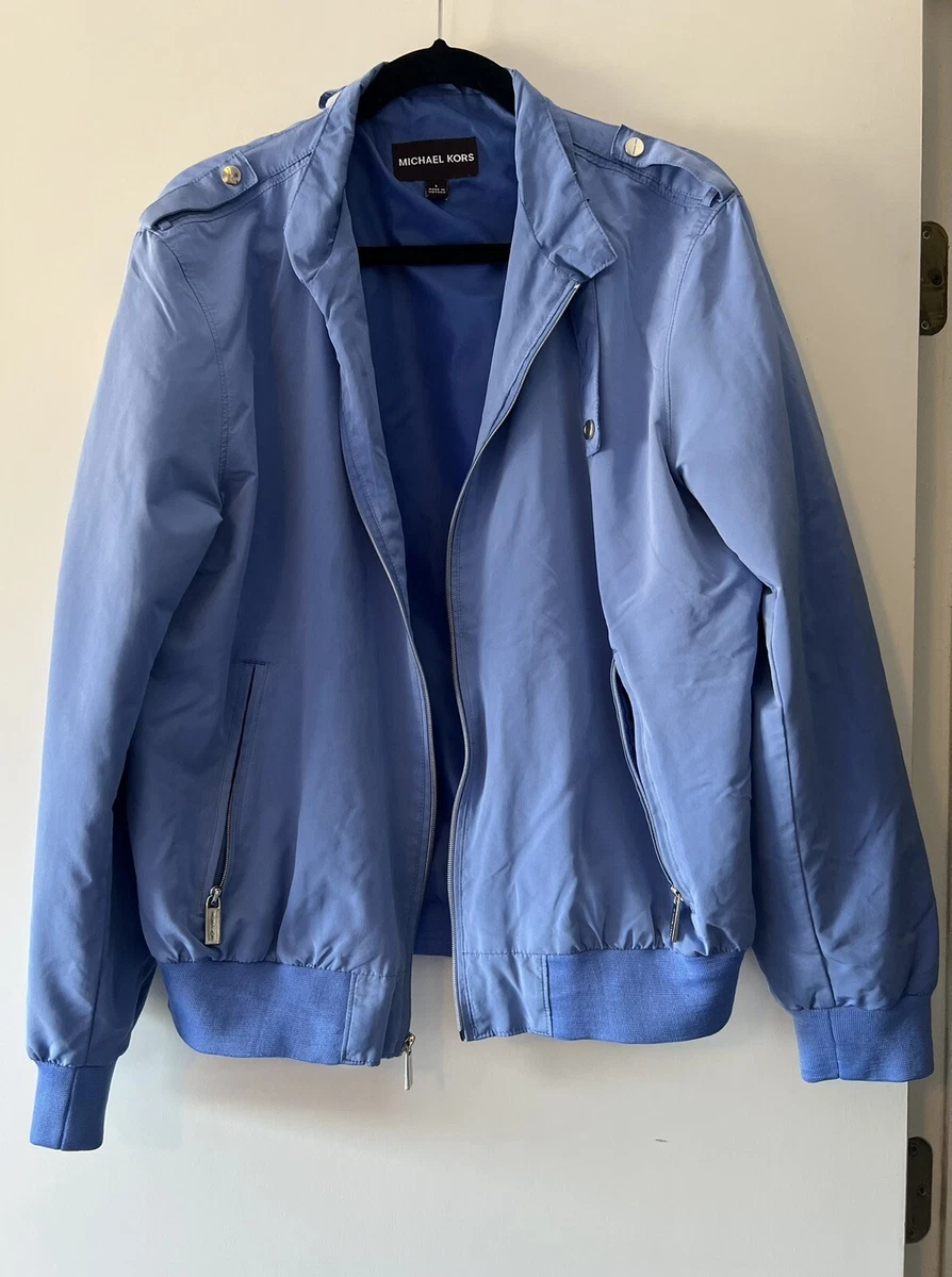 MICHAEL KORS Men's Size Large Bomber Member's Only Full Zip Jacket Light  Blue | eBay