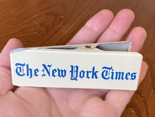 Vintage The New York Times NYT Newspaper Advertising Metal Clip Blue Lettering