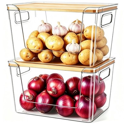 Aufbewahrungsboxen Gemüsekorb stapelbar transparent Küche Vorratskammer 2er Set