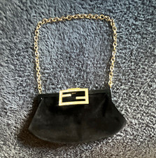 Fendi Black Suede Small Shoulder Bag Gold Chain Strap FF Logo Magnetic