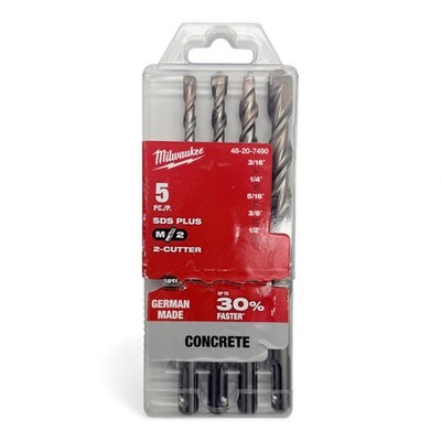 Milwaukee SDS-Plus 2-Cutter Carbide Hammer Drill Bit Set 4pc New Open Box T1