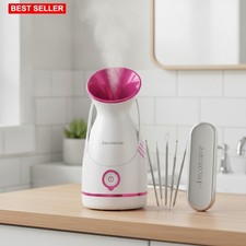 Facial Steamer Nano Ionic Warm Mist Home Sauna Spa Deep Cleaning 280W Rose Red