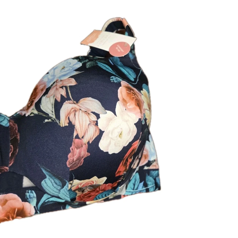 Cacique 44DDD 钢圈 Balconette 胸罩内衬蓝色花卉 Lane Bryant 全新 — 第 3/4 张图片